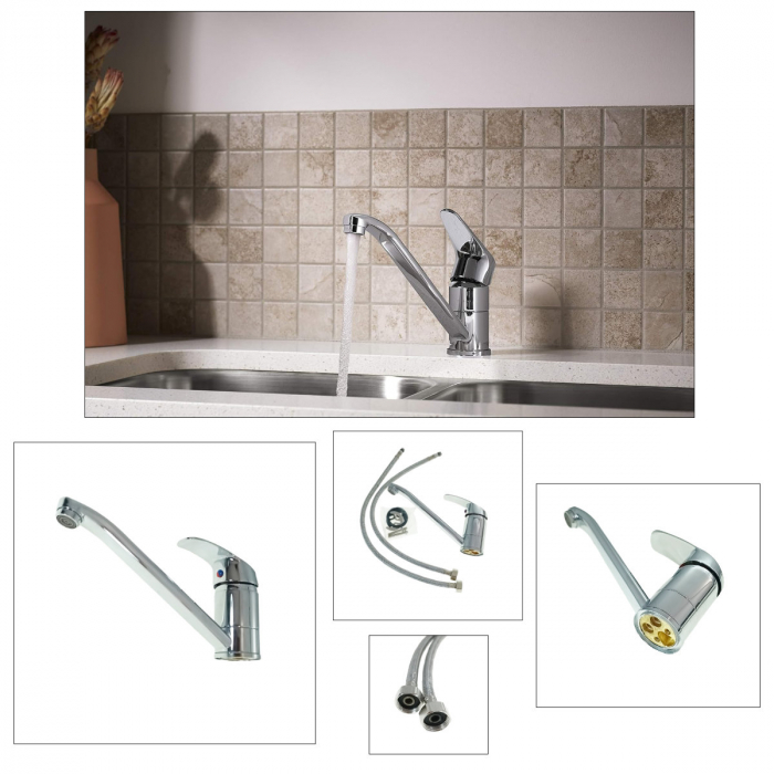 Baterie baie pentru lavoar, BBF-55008, montaj stativ, monocomanda, cartus ceramic, cu racorduri, finisaj cromat [5]