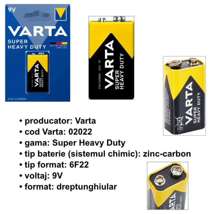 Baterie de 9V, Varta Super Heavy Duty 55642, 6F22, in blister [4]