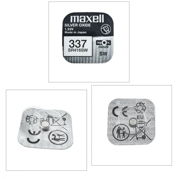 Baterie de ceas tip buton, Maxell SR416SW 337, 1.55V, 4.8mm diametru x 1.65mm inaltime, capacitate 8.3 mAh, oxid de argint, in blister o bucata [4]