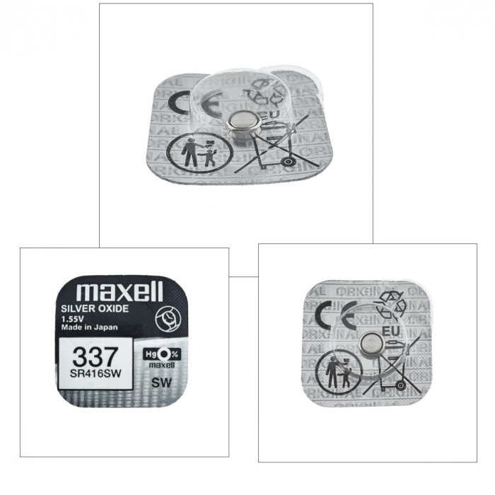 Baterie de ceas tip buton, Maxell SR416SW 337, 1.55V, 4.8mm diametru x 1.65mm inaltime, capacitate 8.3 mAh, oxid de argint, in blister o bucata [5]