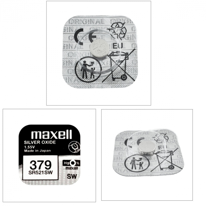 Baterie de ceas tip buton, Maxell SR521SW / 379 / AG0, 1.55V, 5.8mm diametru x 2.15mm inaltime, capacitate 13-16 mAh, oxid de argint, in blister o bucata [5]