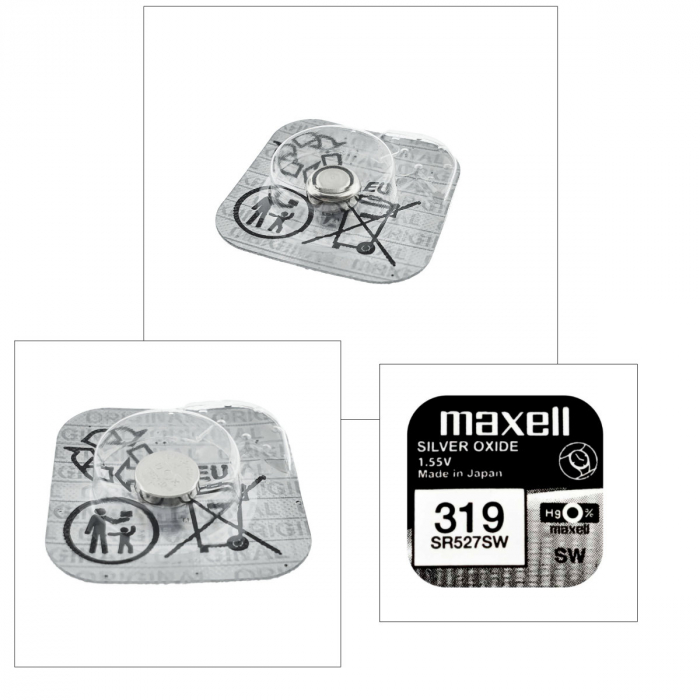 Baterie de ceas tip buton, Maxell SR527SW 319, 1.55V, 5.8mm diametru x 2.7mm inaltime, capacitate 17 mAh, oxid de argint, in blister o bucata [5]