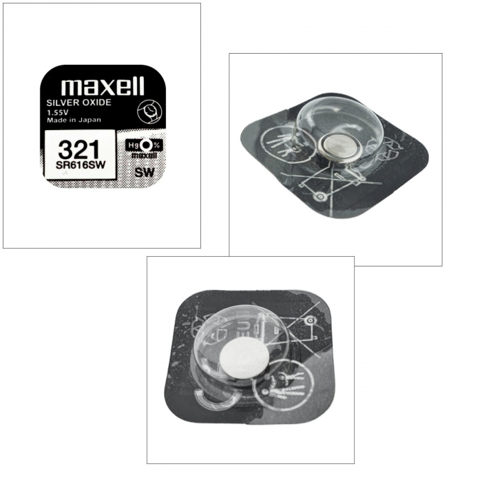 Baterie de ceas tip buton, Maxell SR616SW 321, 1.55V, 6.8mm diametru x 1.65mm inaltime, capacitate 15-16 mAh, oxid de argint, in blister o bucata [4]