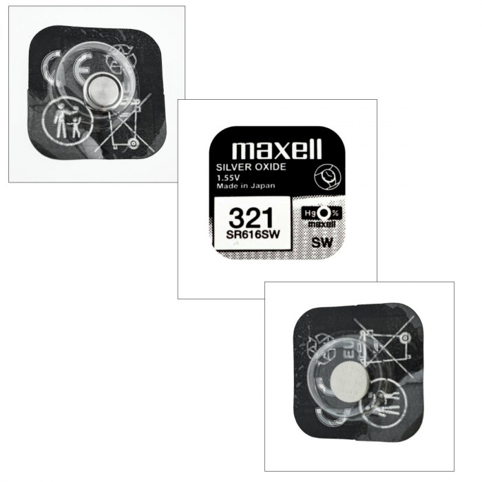 Baterie de ceas tip buton, Maxell SR616SW 321, 1.55V, 6.8mm diametru x 1.65mm inaltime, capacitate 15-16 mAh, oxid de argint, in blister o bucata [5]