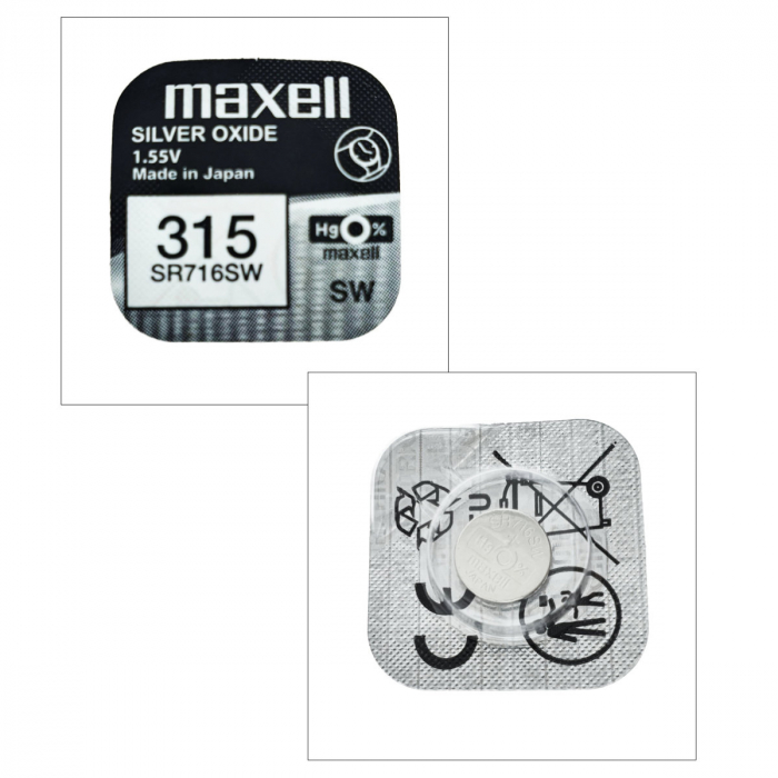 Baterie de ceas tip buton, Maxell SR716SW 315, 1.55V, 7.9mm diametru x 1.68mm inaltime, capacitate 22-23 mAh, oxid de argint, in blister o bucata [3]