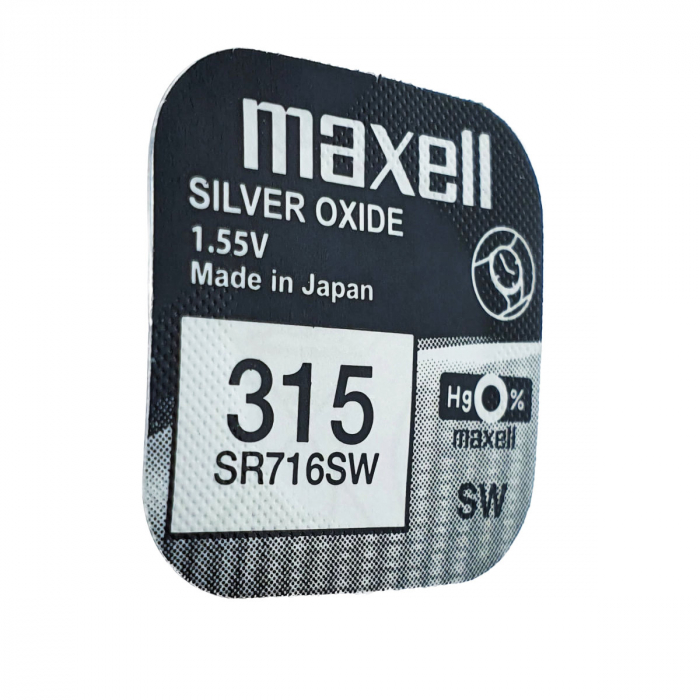Baterie de ceas tip buton, Maxell SR716SW 315, 1.55V, 7.9mm diametru x 1.68mm inaltime, capacitate 22-23 mAh, oxid de argint, in blister o bucata [4]