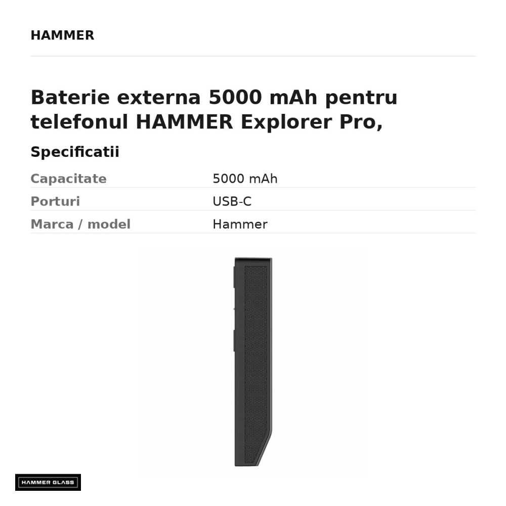 Baterie externa 5000 mAh pentru telefonul HAMMER Explorer Pro, incarcare USB-C, prindere cu magneti sau suruburi [3]
