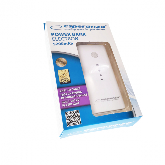 Baterie externa, Esperanza Electron EMP104WE, 5200mAh, lanterna integrata, port-uri 1 x USB Tip A si 1 x MicroUSB DC, cablu alimentare inclus, alb cu gri [5]
