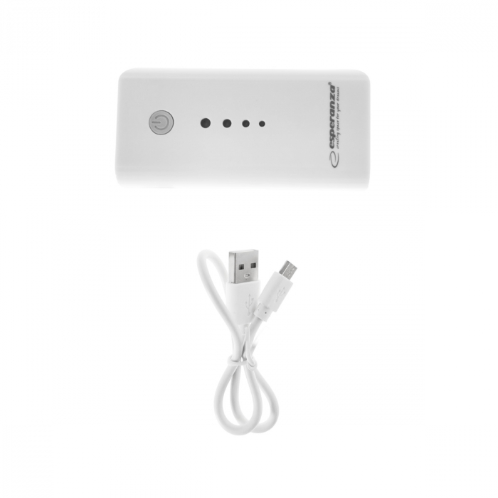 Baterie externa, Esperanza Electron EMP104WE, 5200mAh, lanterna integrata, port-uri 1 x USB Tip A si 1 x MicroUSB DC, cablu alimentare inclus, alb cu gri [2]
