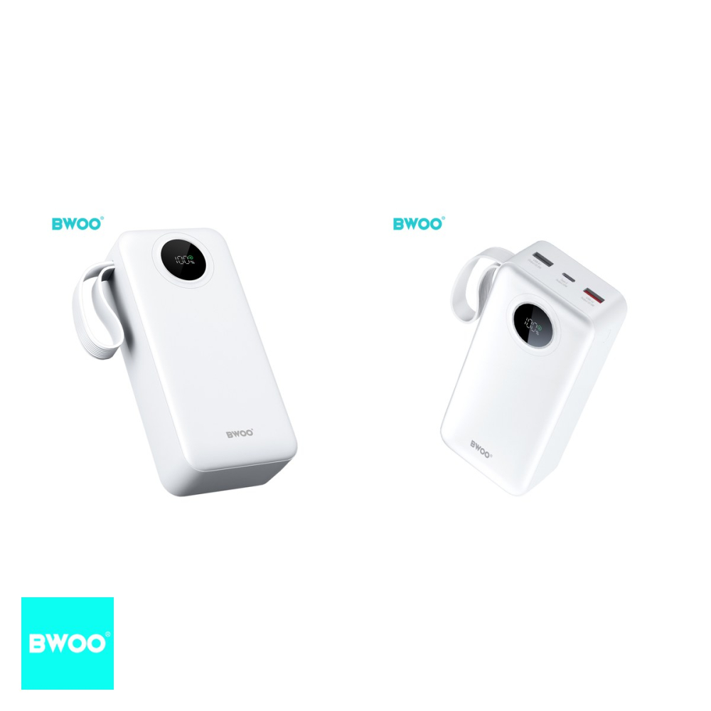 Baterie externa (power bank) BWOO, 30000 mAh, 2x USB-A + USB-C, 22.5W, cu afisaj, alb [4]