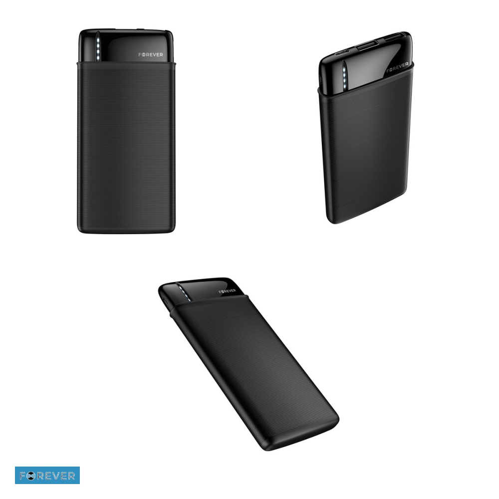Baterie externa (power bank) Forever TB-100M, 10000 mAh, USB-A + USB-C + microUSB, 10W, cu cablu inclus, negru [4]