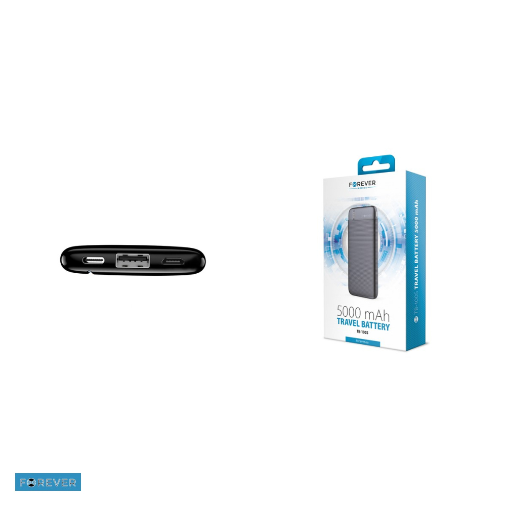 Baterie externa (power bank) Forever TB-100S, 5000 mAh, USB-A + USB-C + microUSB, 10W, cu cablu inclus, negru [5]