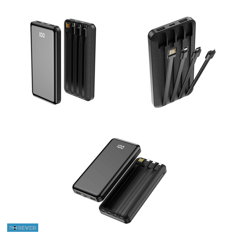 Baterie externa (power bank) Forever TB-411, 10000 mAh, USB-A + USB-C, 10W, cu cablu inclus, negru [4]