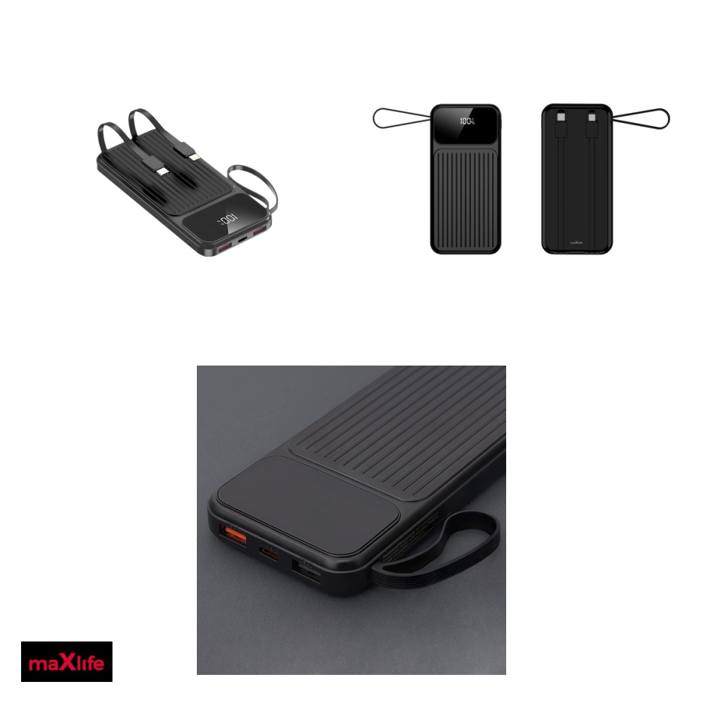 Baterie externa (power bank) Maxlife MXPB-06, 10000 mAh, USB-A + USB-C, 22.5W, cu cablu inclus, negru [4]