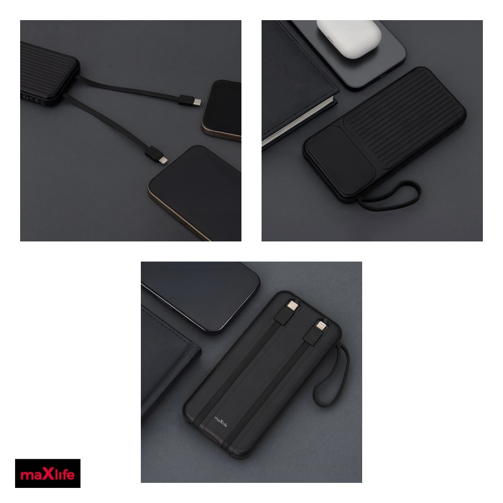 Baterie externa (power bank) Maxlife MXPB-06, 10000 mAh, USB-A + USB-C, 22.5W, cu cablu inclus, negru [5]