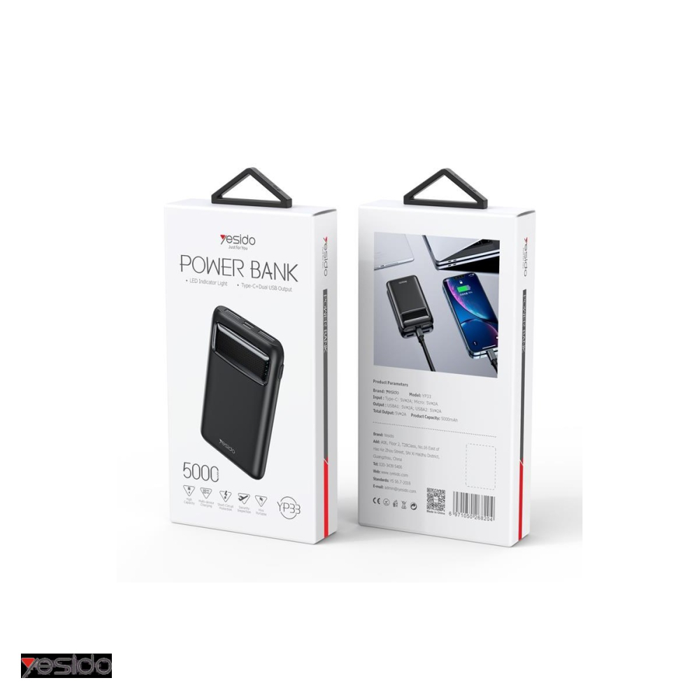 Baterie externa (power bank) Yesido YP33, 5000 mAh, 2x USB-A + USB-C, negru [4]