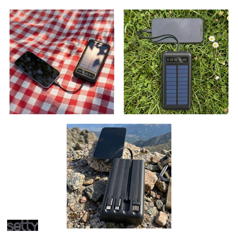 Baterie externa solara (power bank) Setty SLR-100, 10000 mAh, USB-A + USB-C + microUSB, cu cablu inclus, negru [5]