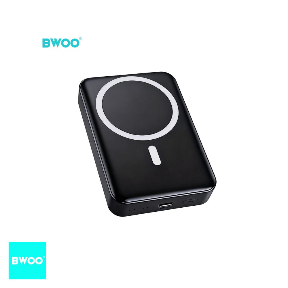 Baterie externa wireless magnetica (power bank) BWOO, 10000 mAh, USB-A + USB-C, 20W, negru [4]