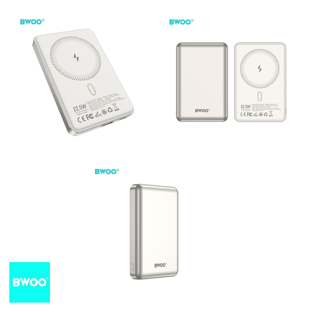 Baterie externa wireless magnetica (power bank) BWOO P82, 10000 mAh, USB-C, 22.5W, gri deschis [4]