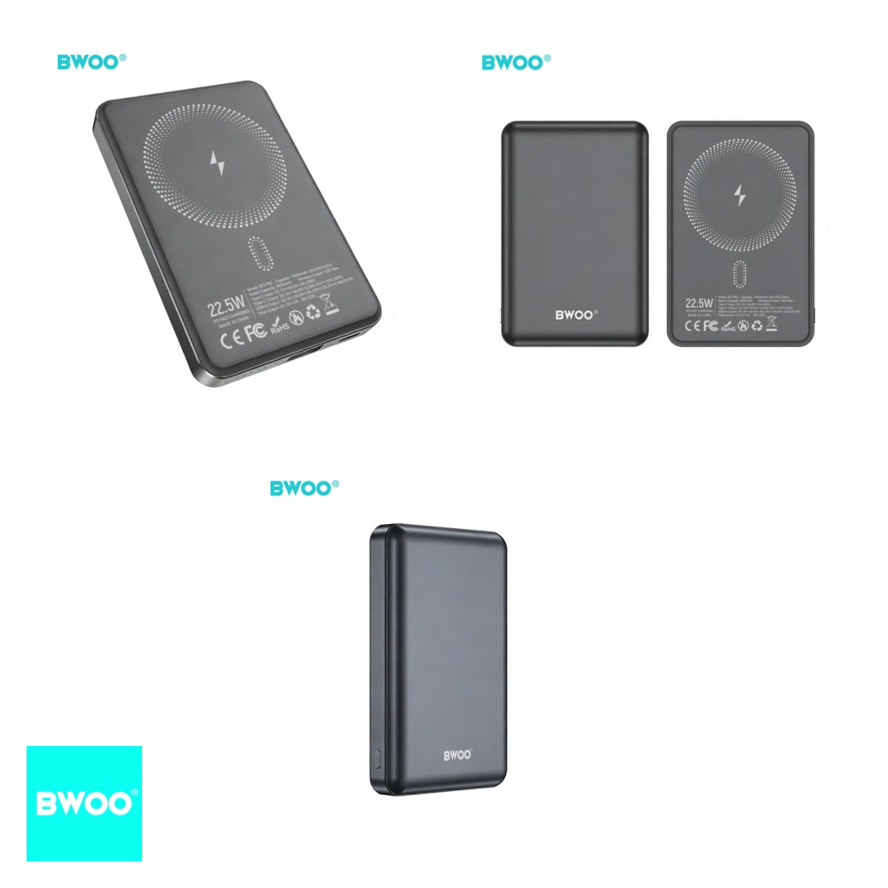 Baterie externa wireless magnetica (power bank) BWOO P82, 10000 mAh, USB-C, 22.5W, gri inchis [4]