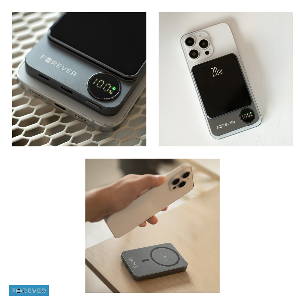 Baterie externa wireless magnetica (power bank) Forever MATB-200, 5000 mAh, USB-C, 20W, cu cablu inclus, negru [5]