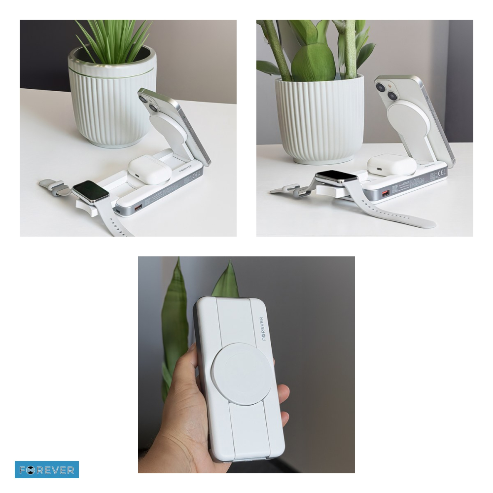 Baterie externa wireless magnetica (power bank) Forever MATB-300, 10000 mAh, USB-A + USB-C + microUSB, 20W, alb [5]