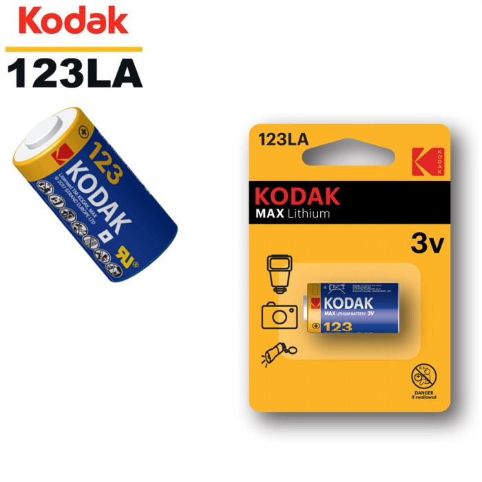 Baterie foto KODAK K123LA MAX Lithium 3V, tip CR123A, in blister, 1500 mAh, fara Mercur, Plumb si Cadmiu [2]