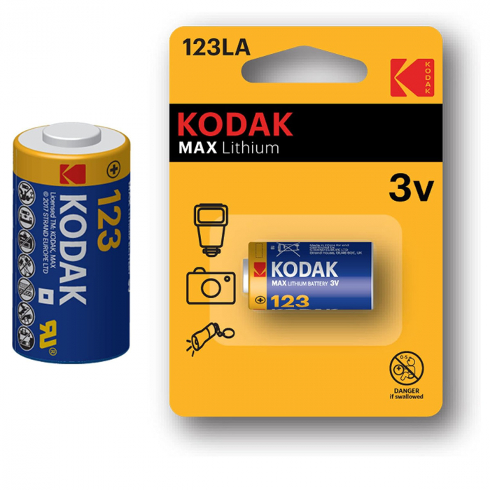 Baterie foto KODAK K123LA MAX Lithium 3V, tip CR123A, in blister, 1500 mAh, fara Mercur, Plumb si Cadmiu [3]