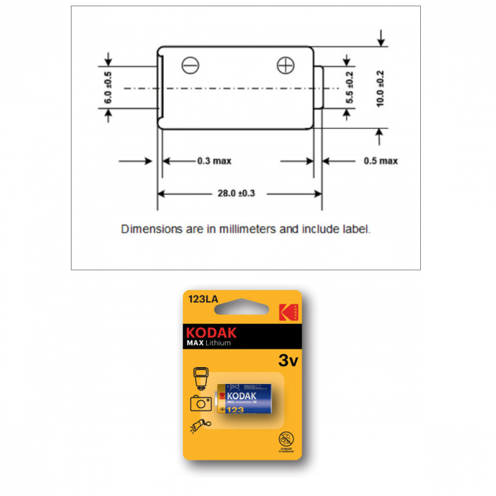 Baterie foto KODAK K123LA MAX Lithium 3V, tip CR123A, in blister, 1500 mAh, fara Mercur, Plumb si Cadmiu [4]