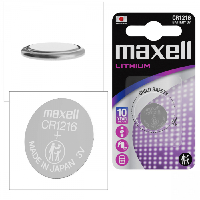 Baterie Lithium Maxell CR1216, 3V, tip moneda, 12.5mm diametru x 1.6mm inaltime, capacitate 25 mAh, in blister [3]
