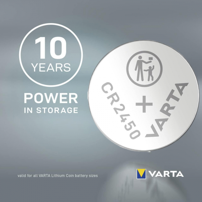 Baterie Litiu 3V CR2450, tip moneda, Varta 27097, in blister [3]