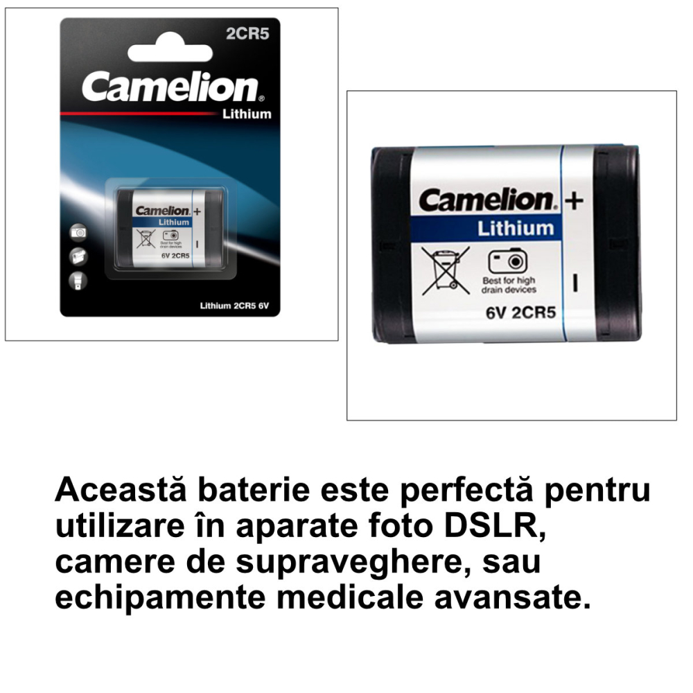 Baterie Litiu 6V 2CR5 1400mAh, Dimensiuni 34x17x45 mm, Pentru Aparate Foto DSLR, Camere Video, Echipamente Medicale, Constructie Dual-Cell, Camelion [5]