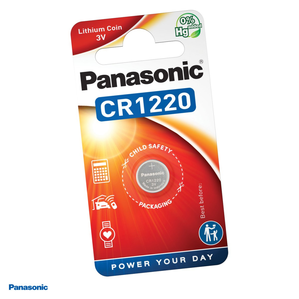 Baterie litiu Panasonic CR1220, litiu - dioxid de mangan, 3 V, 35 mAh, 12.5 x 2.0 mm, in blister [1]