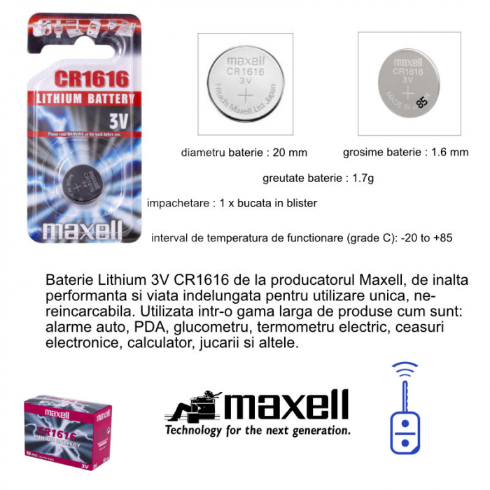 Baterie buton, Maxwell, CR1616 [6]