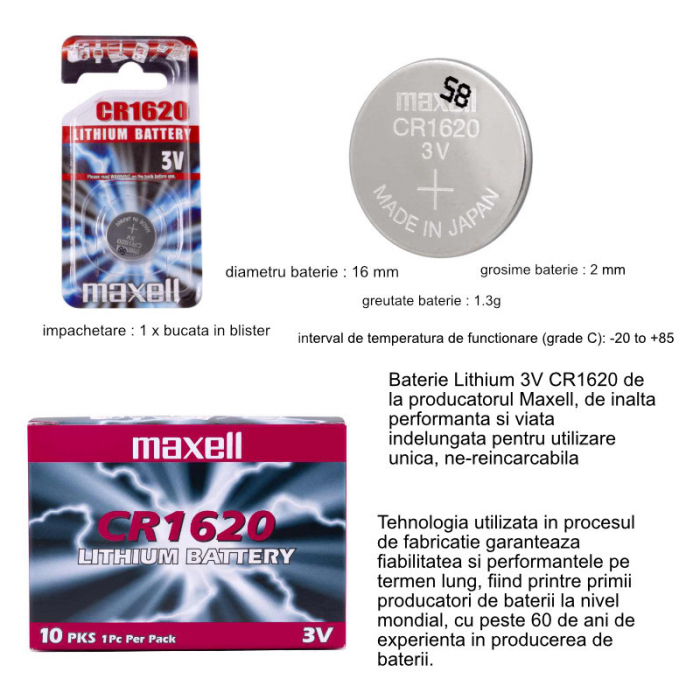Baterie Maxell CR1620, 3V Litiu, in blister [6]