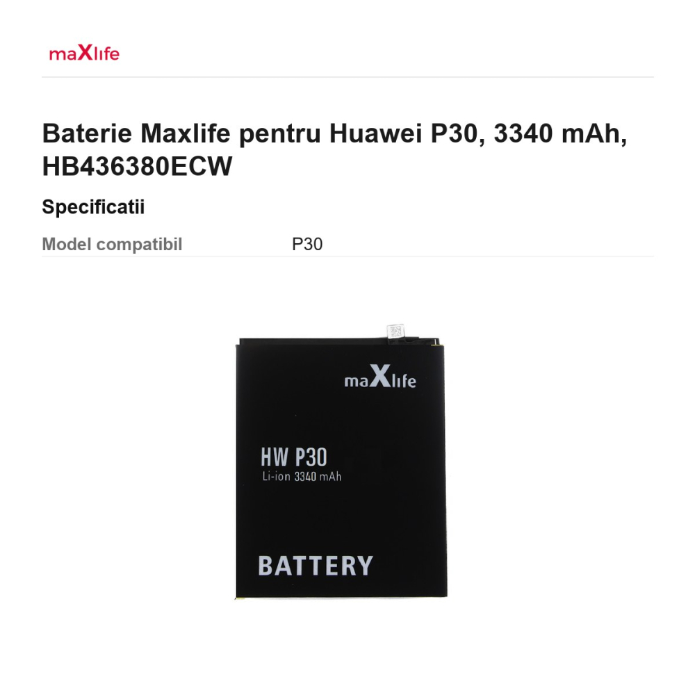 Baterie Maxlife pentru Huawei P30, 3340 mAh, HB436380ECW [3]