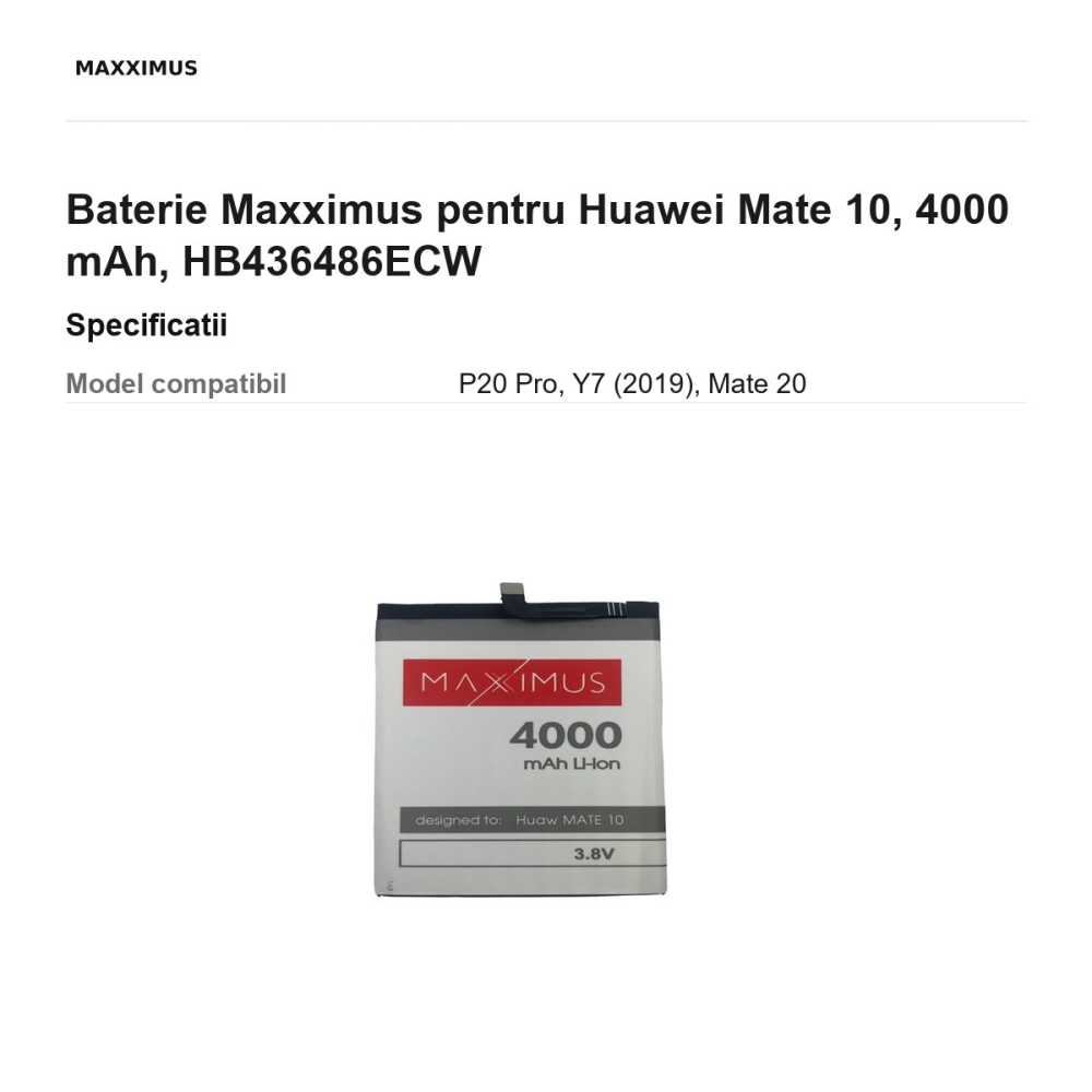 Baterie Maxximus pentru Huawei Mate 10, 4000 mAh, HB436486ECW [3]