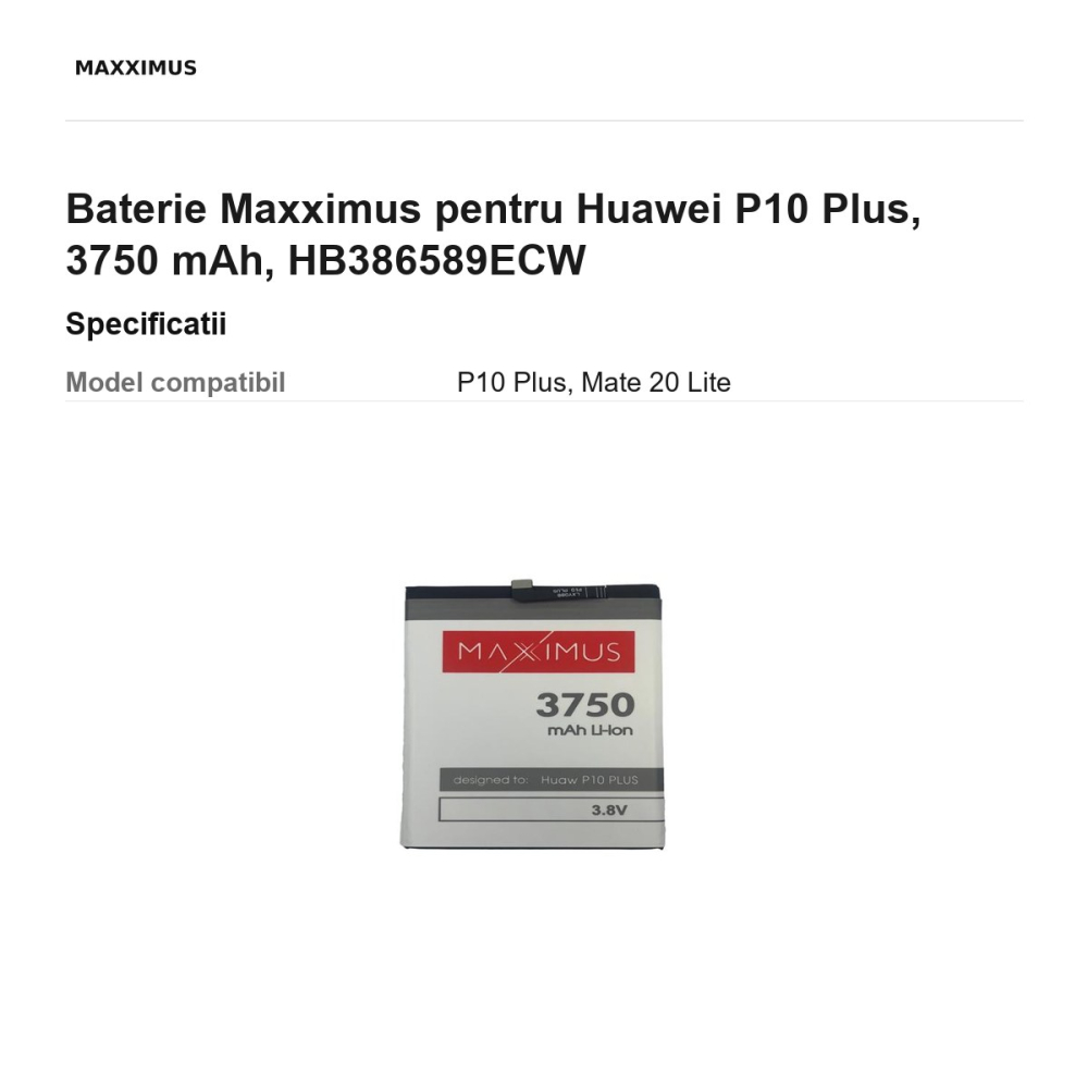 Baterie Maxximus pentru Huawei P10 Plus, 3750 mAh, HB386589ECW [3]