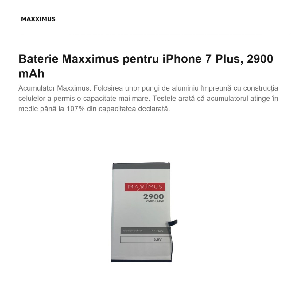 Baterie Maxximus pentru iPhone 7 Plus, 2900 mAh [2]