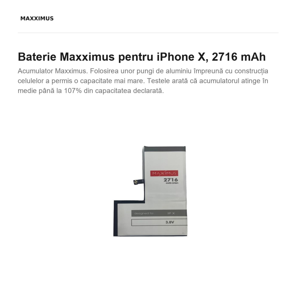 Baterie Maxximus pentru iPhone X, 2716 mAh [2]