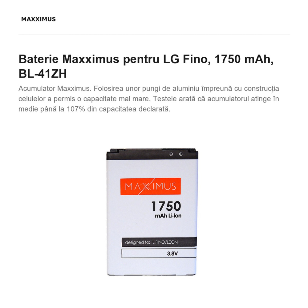 Baterie Maxximus pentru LG Fino, 1750 mAh, BL-41ZH [2]