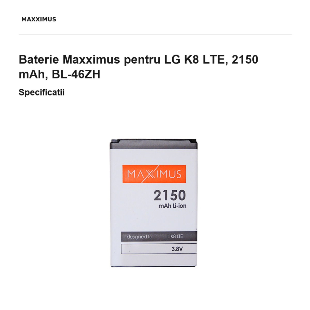 Baterie Maxximus pentru LG K8 LTE, 2150 mAh, BL-46ZH [3]