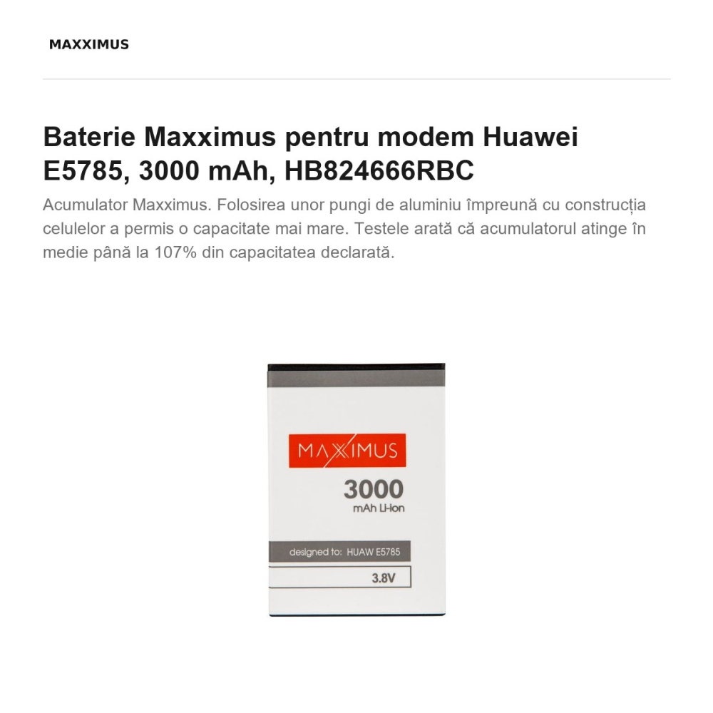 Baterie Maxximus pentru modem Huawei E5785, 3000 mAh, HB824666RBC [2]