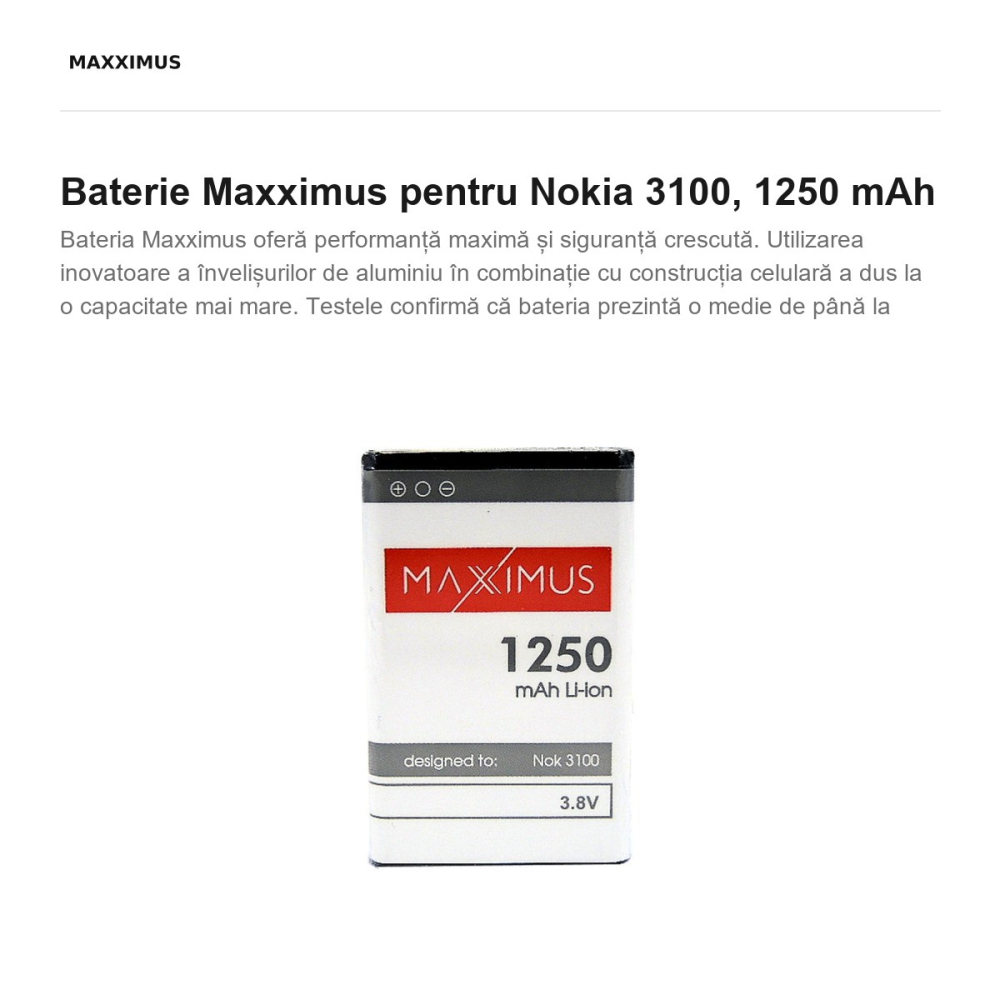 Baterie Maxximus pentru Nokia 3100, 1250 mAh [2]