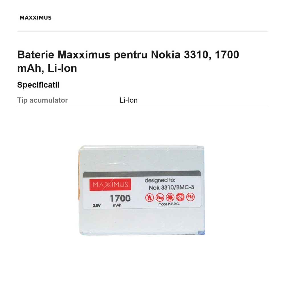 Baterie Maxximus pentru Nokia 3310, 1700 mAh, Li-Ion [3]