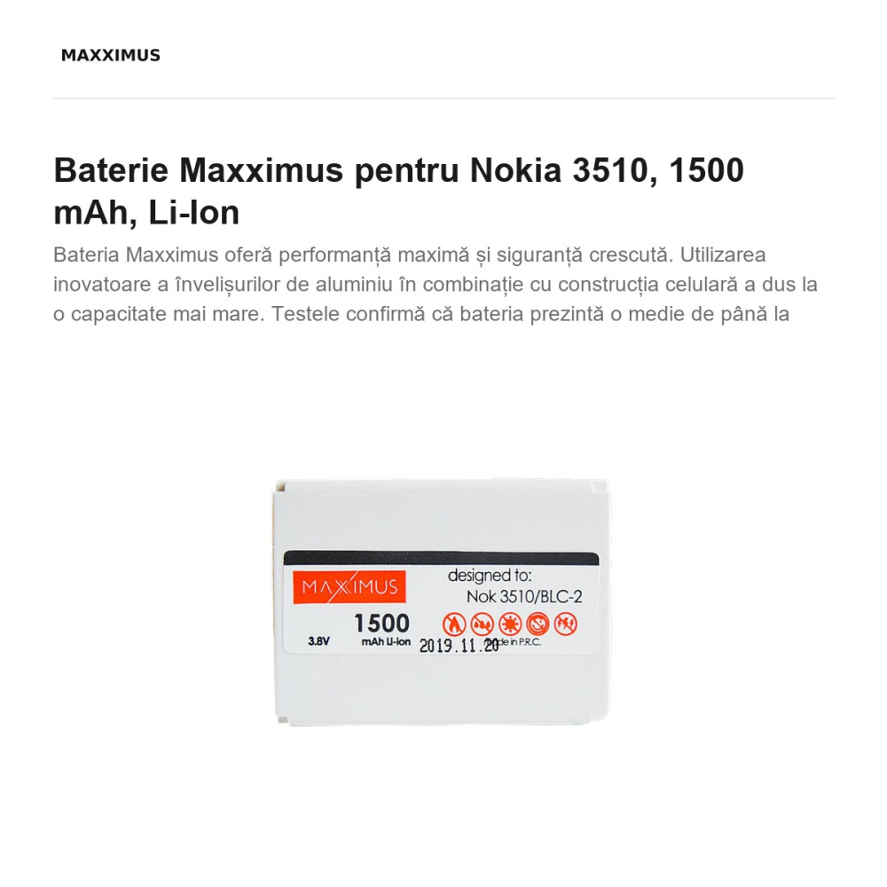 Baterie Maxximus pentru Nokia 3510, 1500 mAh, Li-Ion [2]