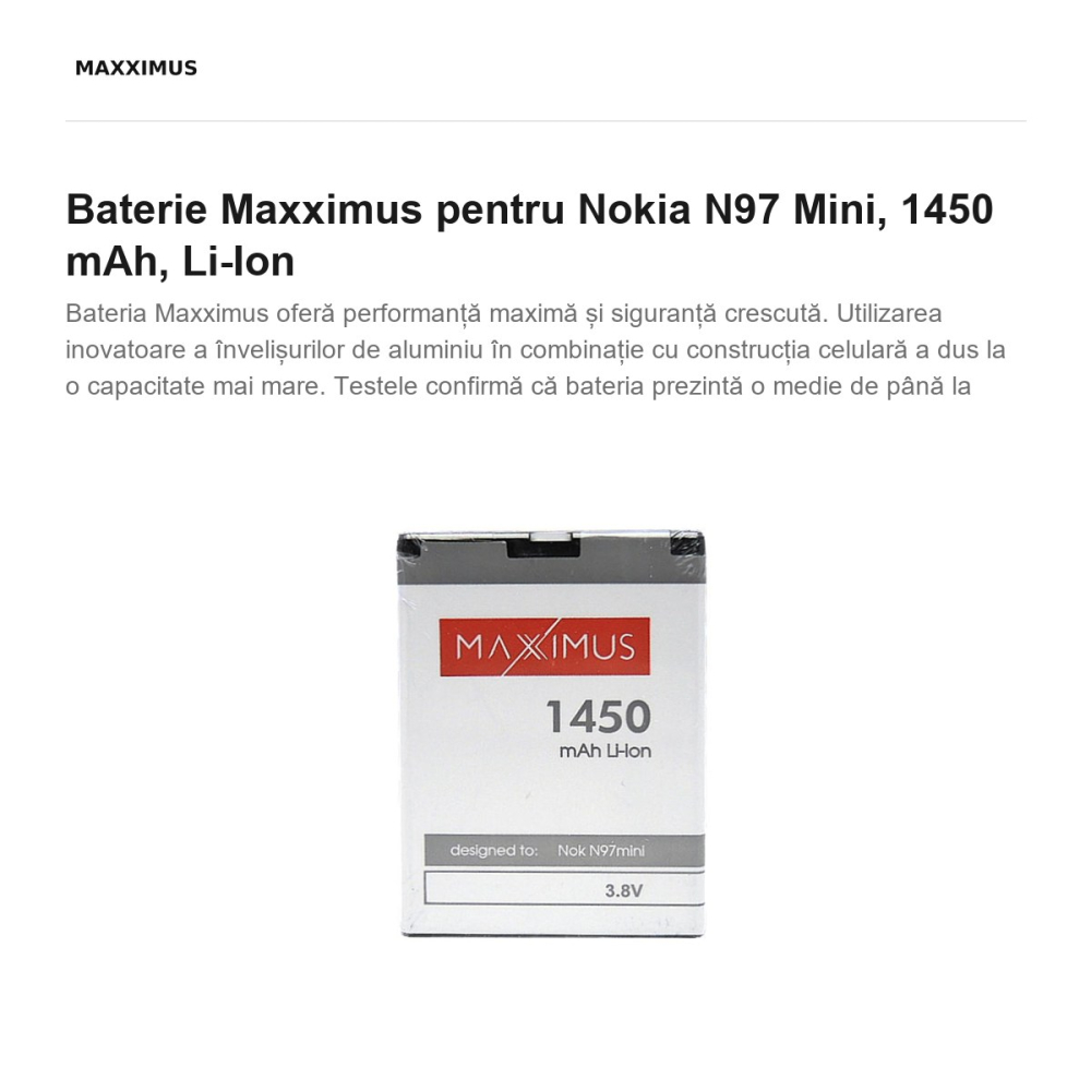 Baterie Maxximus pentru Nokia N97 Mini, 1450 mAh, Li-Ion [2]