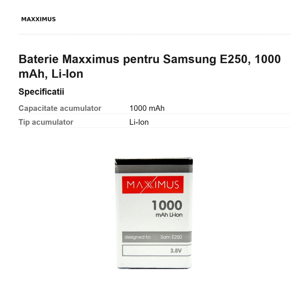 Baterie Maxximus pentru Samsung E250, 1000 mAh, Li-Ion [3]