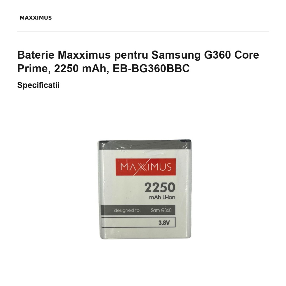 Baterie Maxximus pentru Samsung G360 Core Prime, 2250 mAh, EB-BG360BBC [3]
