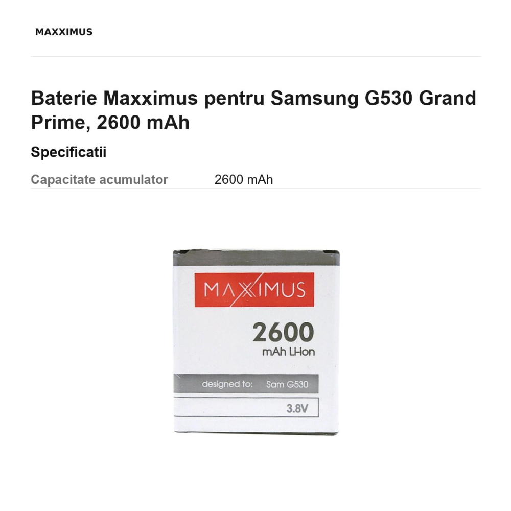 Baterie Maxximus pentru Samsung G530 Grand Prime, 2600 mAh [3]